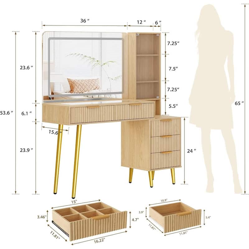 5 Drawers Vanity Desk, Makeup Dressing Table with Built-in USB Outlet Charging Station