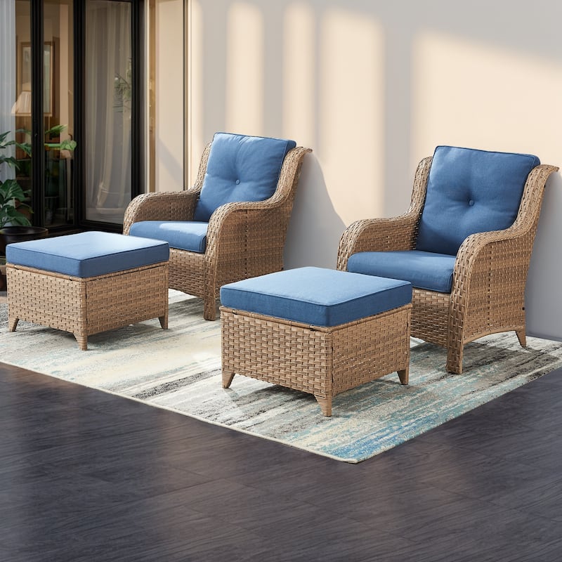 Pocassy Outdoor Patio Chairs with Ottomans Set of 4 - Yellow/Blue