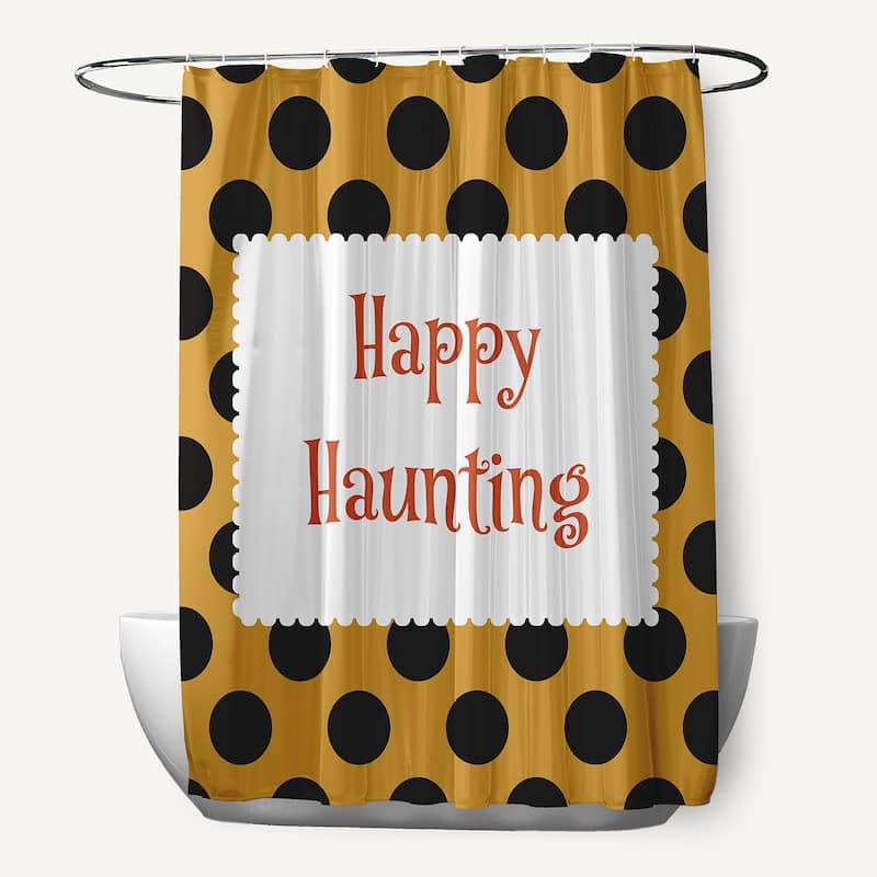 Halloween Happy Haunting Dots Shower Curtain - Golden Mustard