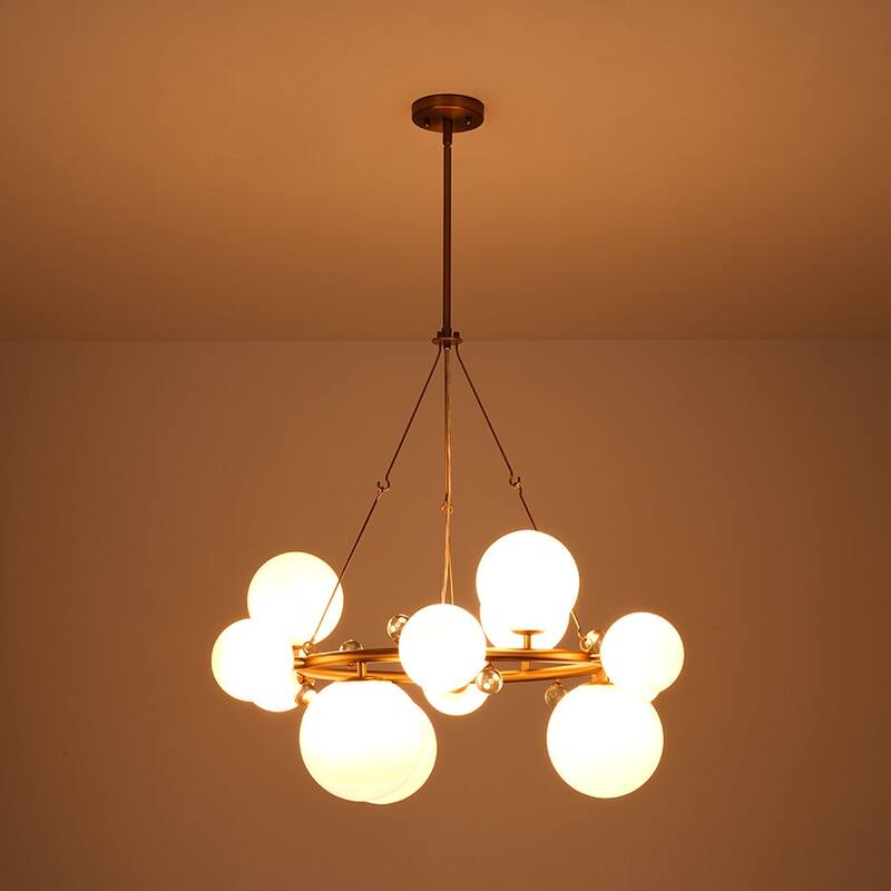 12-Light Luxe White Bubble Glass Globe Round Circle Chandelier
