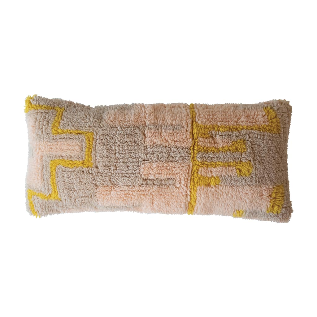 New Zealand Wool Shag Lumbar Pillow with Cotton Back - 36.0"L x 16.0"W x 0.5"H