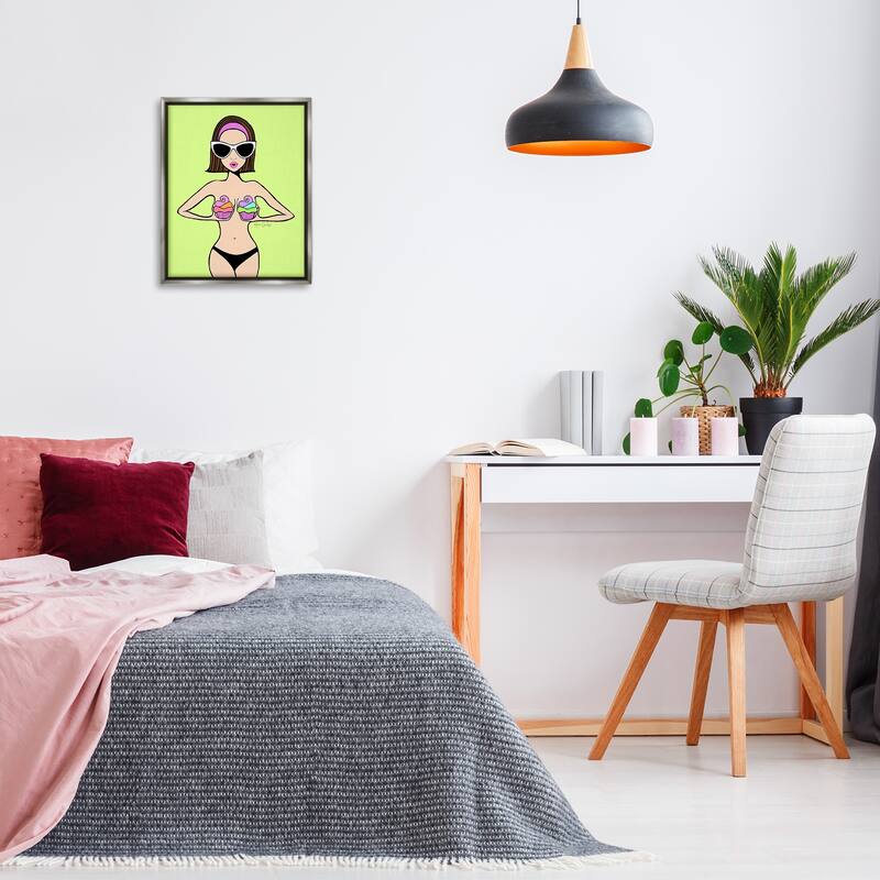 Stupell Glam Summer Gal & Cupcakes Framed Floater Canvas Wall Art Design By Katie Conley