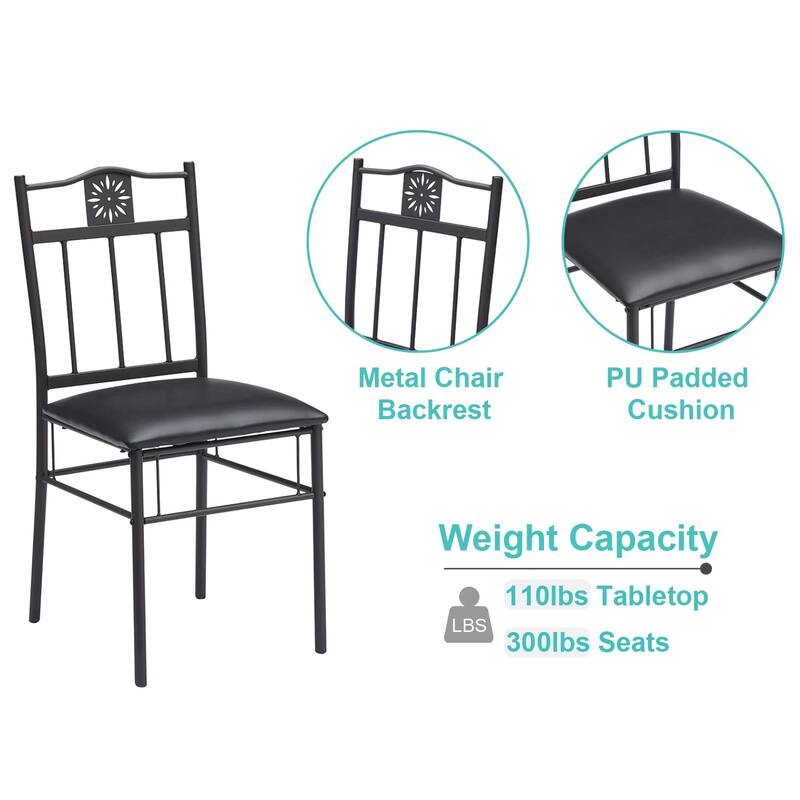 VECELO Modern 3/5-piece Dining Set Tempered Glass Top and Wood Top, Steel Dining Table and Chair Set of 2/4