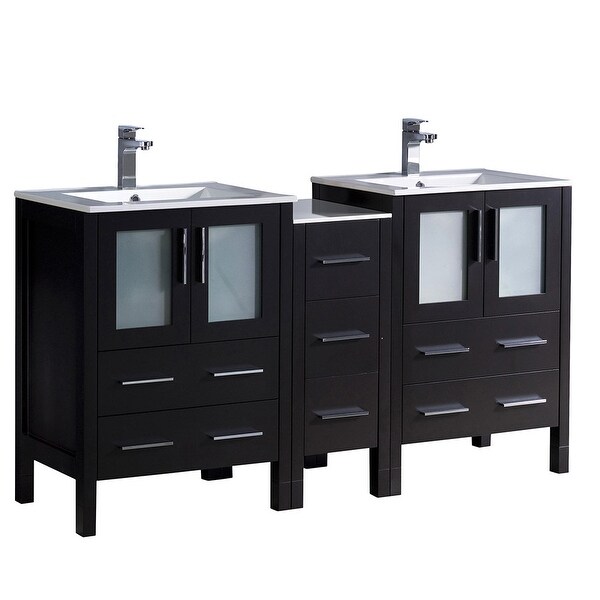 Fresca FCB62-241224-I Torino 60" Free Standing Double Vanity Set with Engineered Wood Cabinet and Ceramic Vanity Top