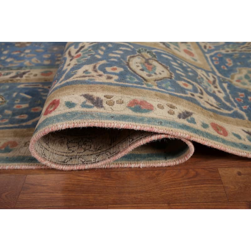 Tabriz Vintage Persian Area Rug Hand-Knotted Blue Wool Carpet - 9'10" x 13'5"