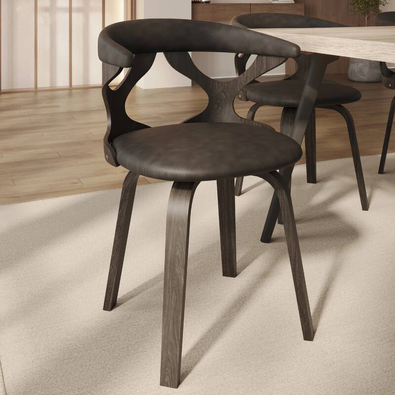Klyne Leather Dining Chair with Poplar Wood Frame - Mid-Century Wooden Accent Chair with Swivel Base Set of 2