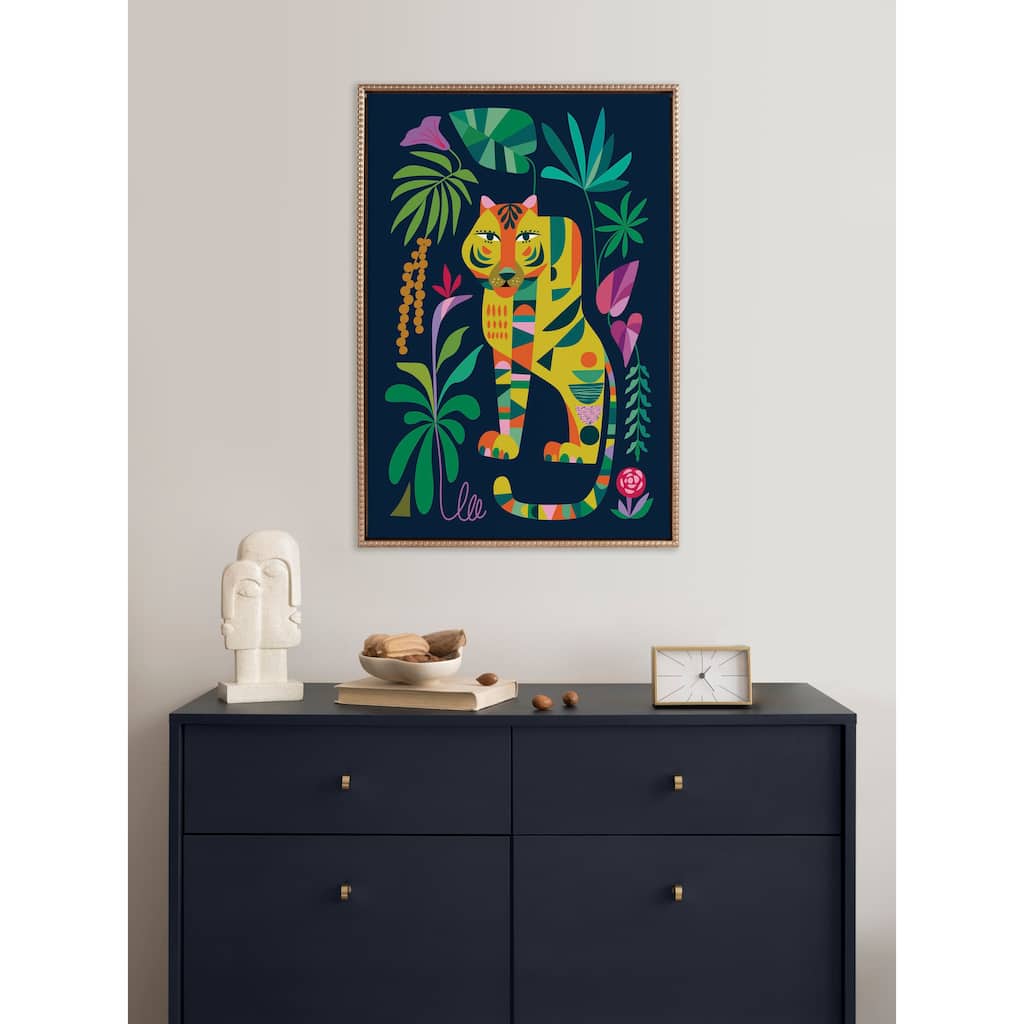 Sylvie Beaded Tiger in the Forest Framed Canvas by Rachel Lee
