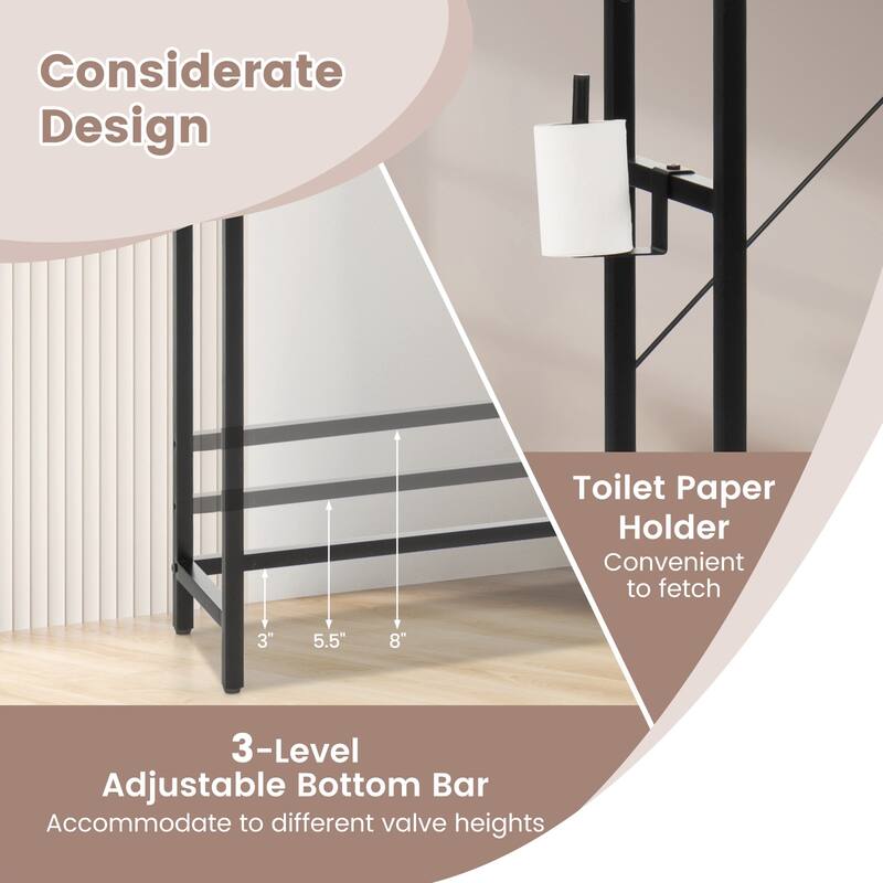 4-Tier Over Toilet Storage Cabinet with Adjustable Shelves and Sliding Door for Bathroom Organization - 25"W x 9.5"D x 67.5"H