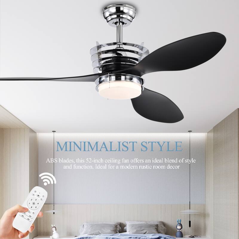 52'' 3 ABS Blades Ceiling Fan with Lights and DC Remote,DC Motor Ceiling Fan with 2 Down Rods,Indoor Ceiling Fan with Light