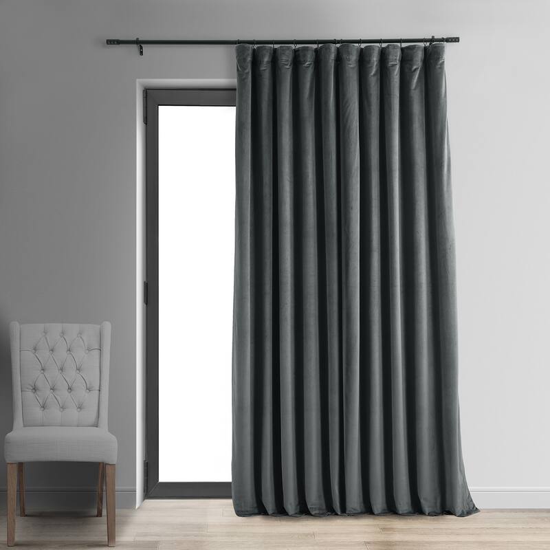 Exclusive Fabrics Signature Extra Wide Blackout Velvet Curtains (1 Panel) - Luxurious Blackout Drapes for Opulent Home Décor - 100 x 84 - Natural Grey
