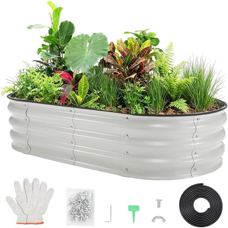 6X3x1Ft Galvanized Raised Garden Bed, Planter Box Kit for Vegetables, Flowers, Herbs & Fruits - White