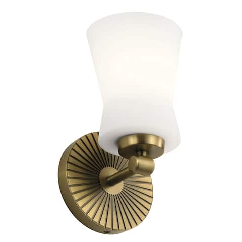 Kichler Brianne 9.5 Inch 1 Light Wall Sconce with Satin Etched Cased Opal Glass in Brushed Natural Brass