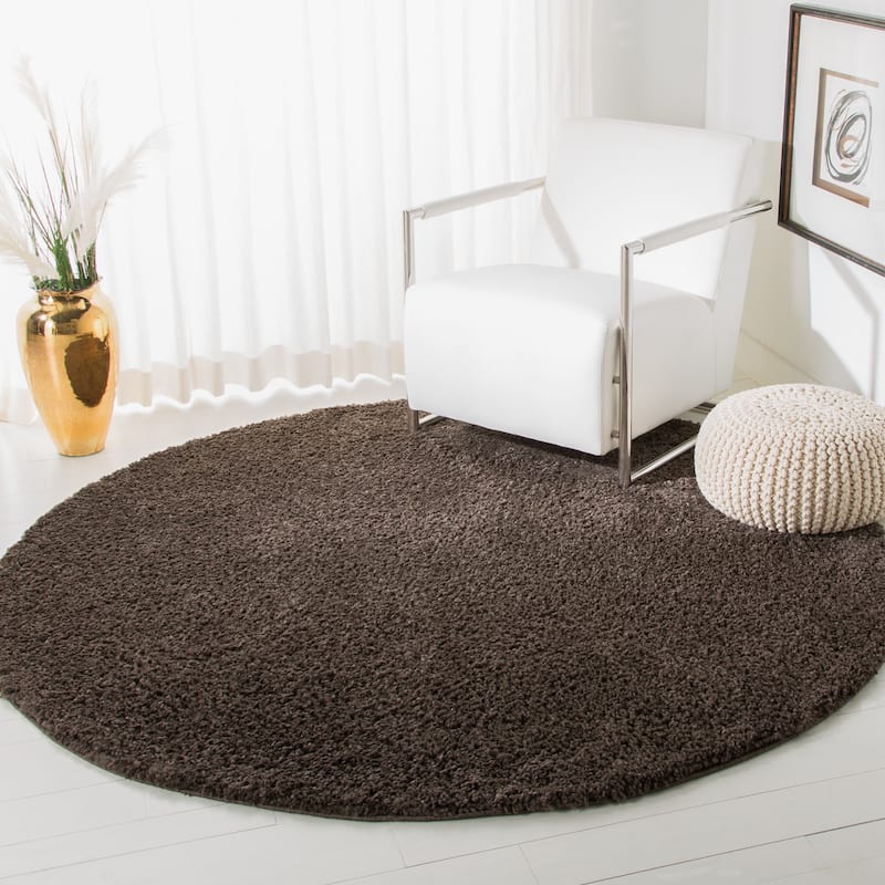 SAFAVIEH August Shag Solid 1.2-inch Thick Area Rug - 6'7" Round - Brown