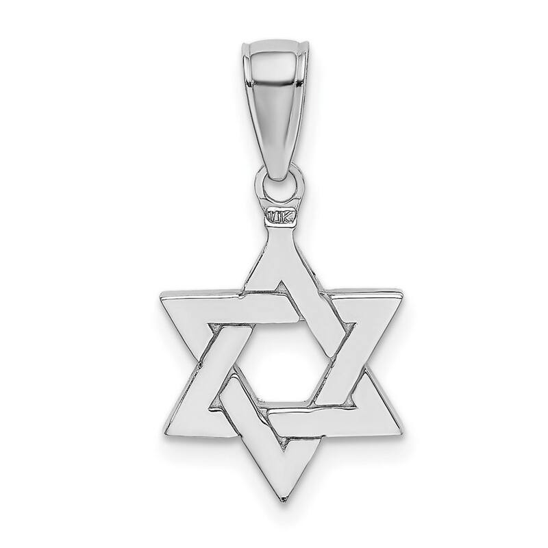 Curata 14k White Gold 18" Small Polished Star of David Pendant Necklace - 12x21.8mm