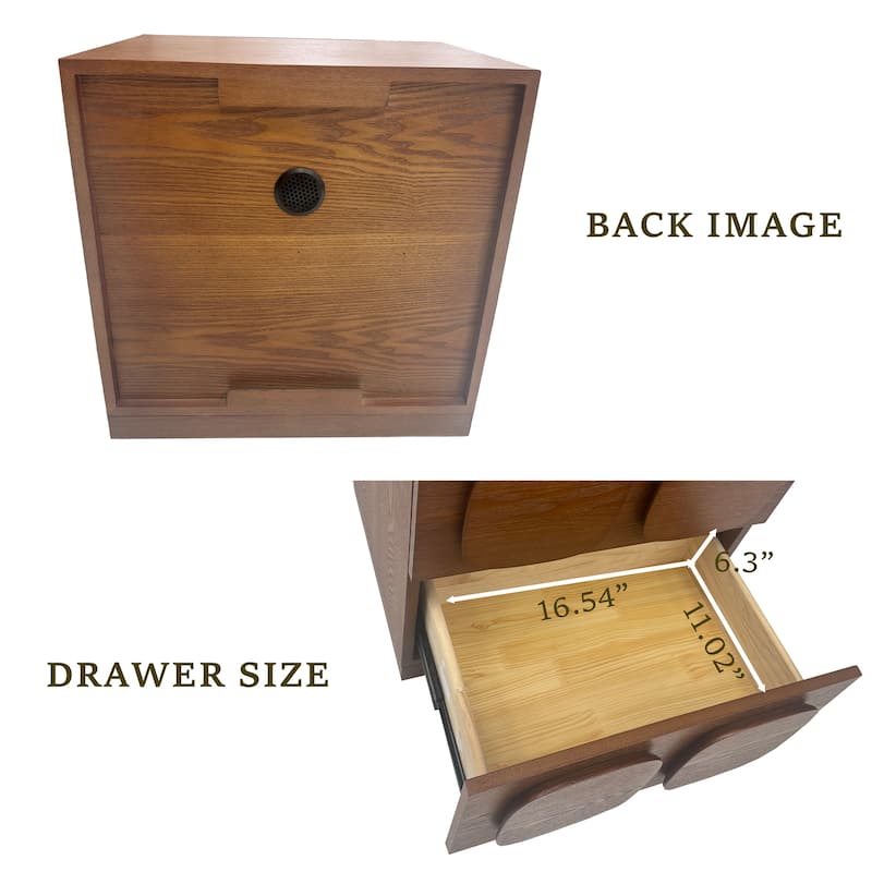 19.69" Media Console, Brown Solid Wood with Vent, Side Table, Night Stands,1 Piece