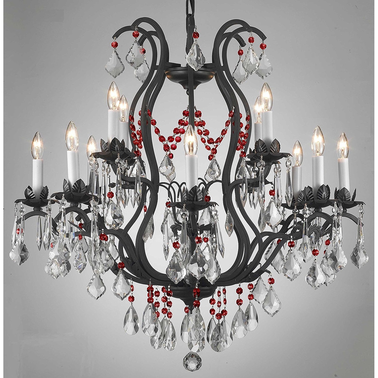 Wrought Iron & Crystal Chandelier Dressed With Red Crystals - Chandeliers For Bedrooms by Overstock.com