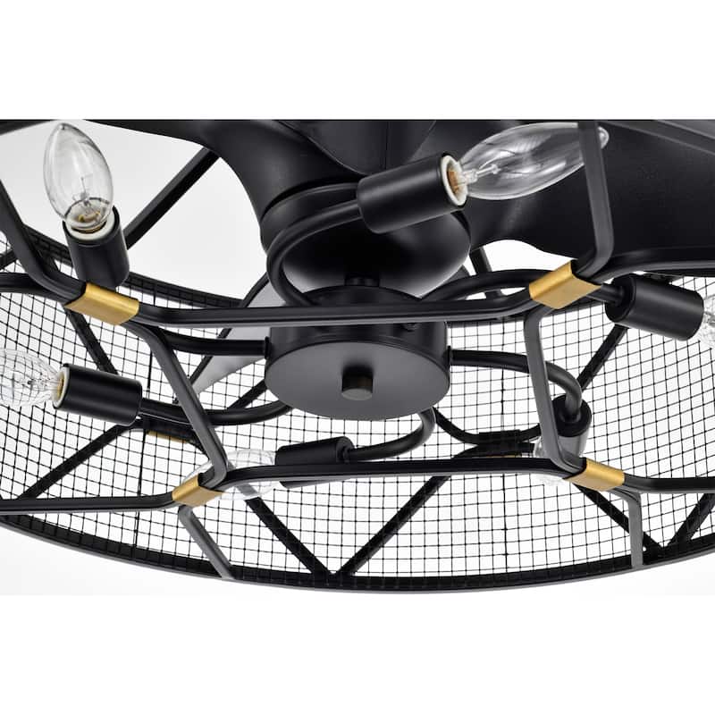 Nelle 24-inch Matte Black 6 Lights 3 Blades Lighted Ceiling Fan with Remote