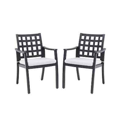 2-Piece Cast Aluminum Patio Dining Chairs - Lattice Back, Sunbrella Cushions, Ember Black - 24.05" D x 23.42" W x 35.83" H