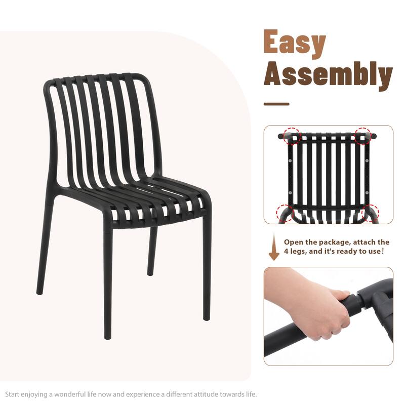 Outdoor Dining Set 5-Piece Stackable Plastic Lightweight Dining Chair and Extendable Dining Table