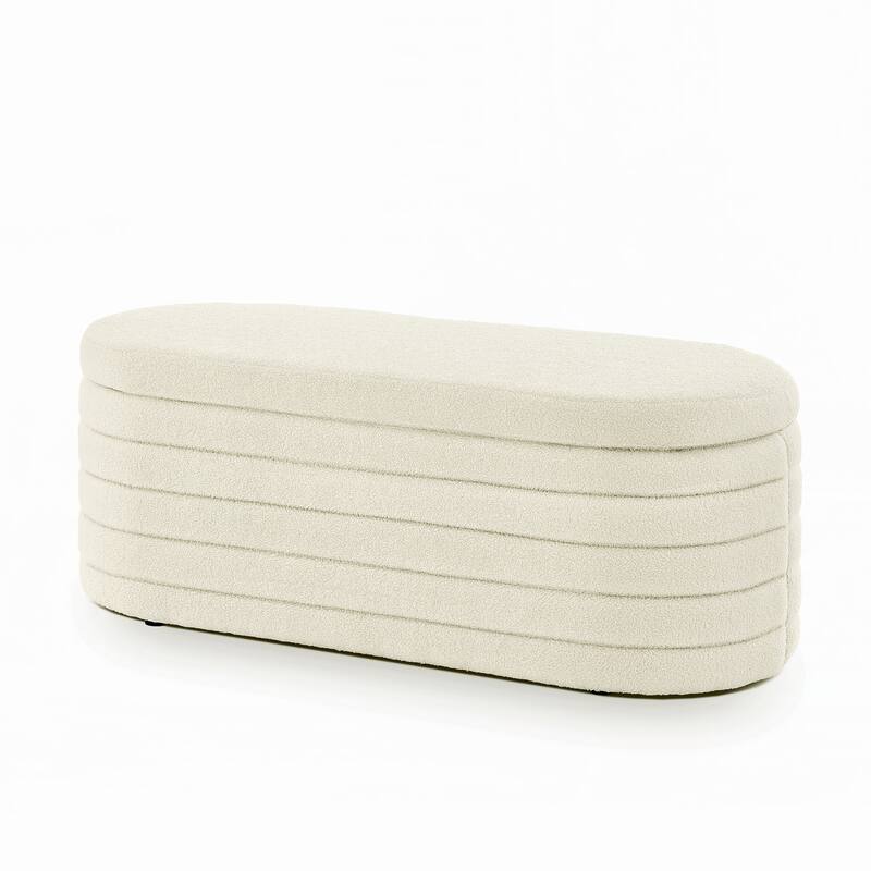 Upholstered Boucle Teddy Fabric End of Bed Bench with Storage