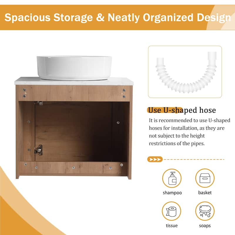 Malwee 24"/30" Floating Bathroom Vanity, Wall Mounted Bathroom Vanity with Ceramic Sink and Soft Close Door
