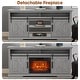 preview thumbnail 34 of 37, 68" Farmhouse Sliding Barn Door Fireplace TV Stands Console Table with 23" Electric Fireplace