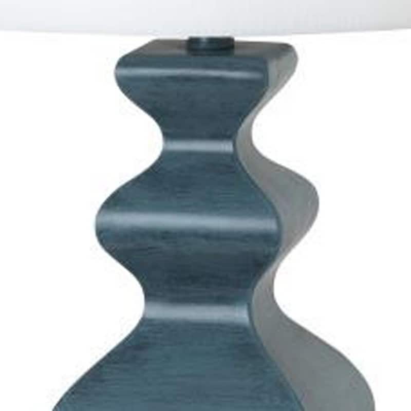 Set of 2 Contemporary 31" Distressed Teal Blue Table Lamps with Drum Cotton Shade and Rotary Switch - 31"H x 6.25"W x 6.25"D