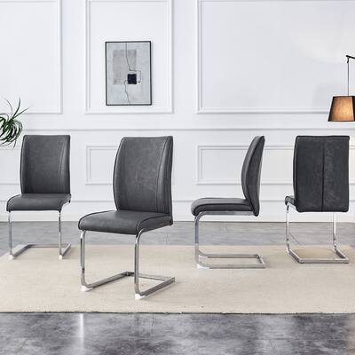 Luxury Simple Arch Chair - Set of 4 PU Material High Resilience Dining Chair with Arched Metal Leg