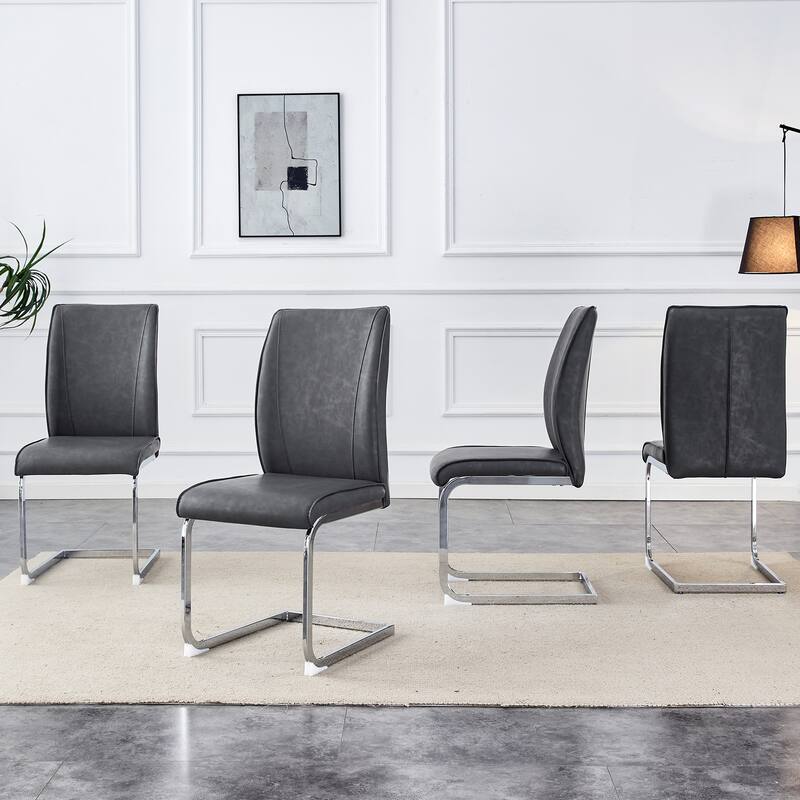 Set of 4 High Resilience Dining Chair with Arched Metal Silver Leg