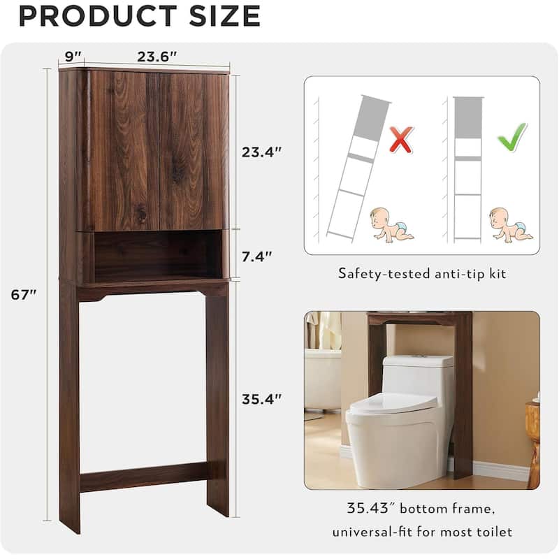 Modern Over The Toilet Storage Cabinet, Handle-Less Bathroom Cabinet - N/A