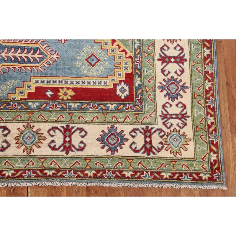 Blue Kazak Rug Hand-Knotted Traditional Oriental Wool Carpet - 6'9" x 9'8"