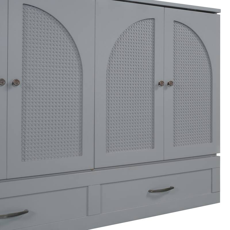 Space-Saving Queen Size Murphy Bed with Large Drawers and USB Charging, Gray