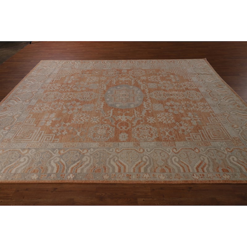 Orange Oushak Vegetable Dye Turkish Area Rug Hand-Knotted Wool Carpet - 8'3"x 9'9"