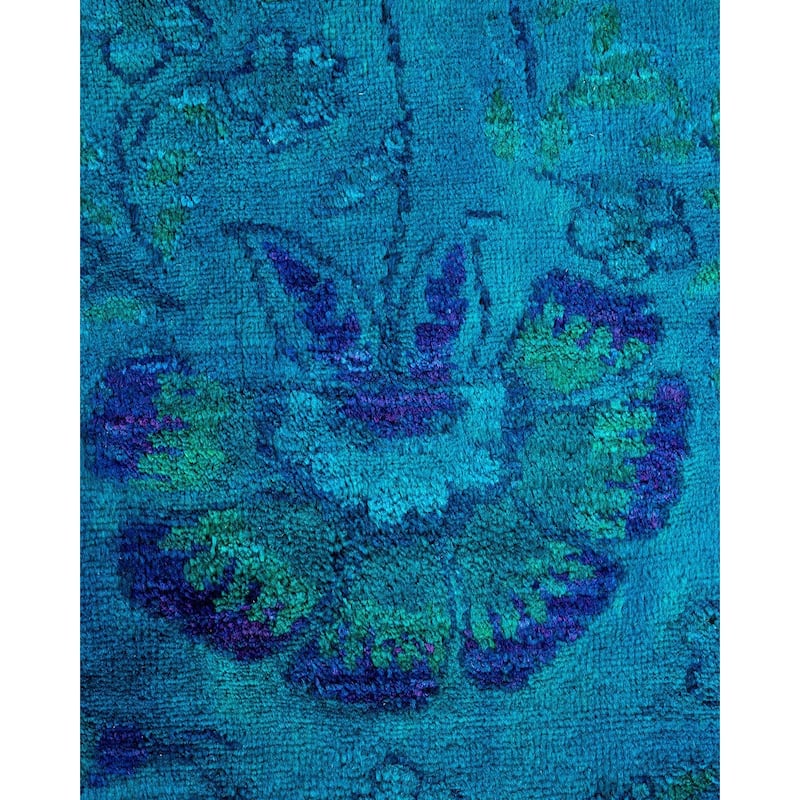 Overton Hand Knotted Wool Vintage Inspired Modern Contemporary Overdyed Blue Area Rug - 9' 1" x 12' 3"