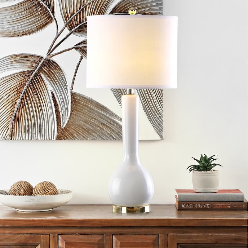 SAFAVIEH Lighting Brigid 31-inch Long Neck Ceramic White Table Lamp (Set of 2) - 14"x14"x30.5" - 14Wx14Dx31H