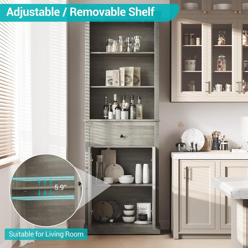 Tall Bathroom Storage Cabinet,Bookcase with Adjustable Shelves, Farmhouse Cabinet