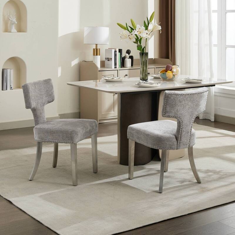 Modern Chenille Fabric Upholstered Accent Chair Dining Chairs, Set of 2