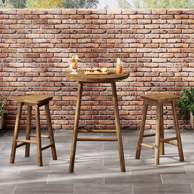 Solid Wood Bar Table & 2 Barstools Set, Pub Bistro Coffee Cocktail Dining Accent Table, Home Bar Kitchen Breakfast Nook