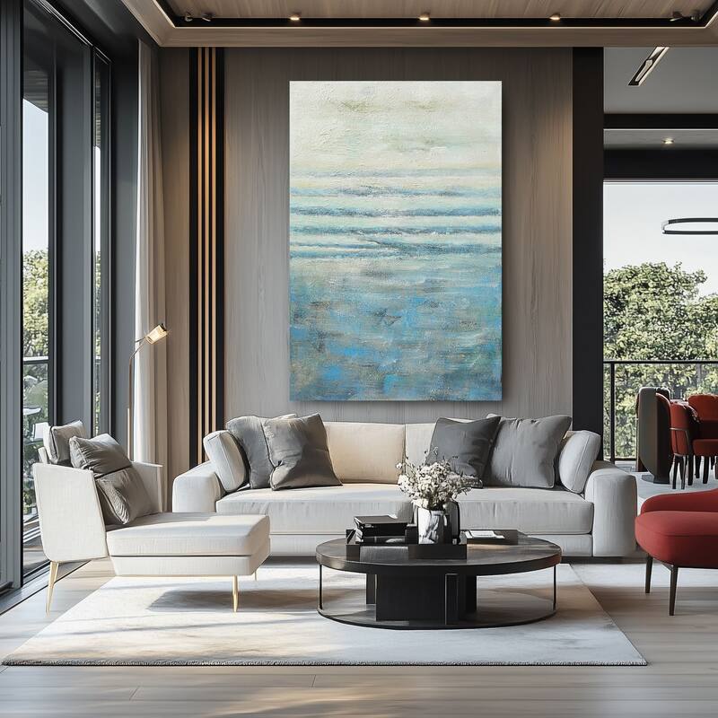 Blue Seabliss Hand Painted Abstract Vertical Canvas Wall Art 47"x31"