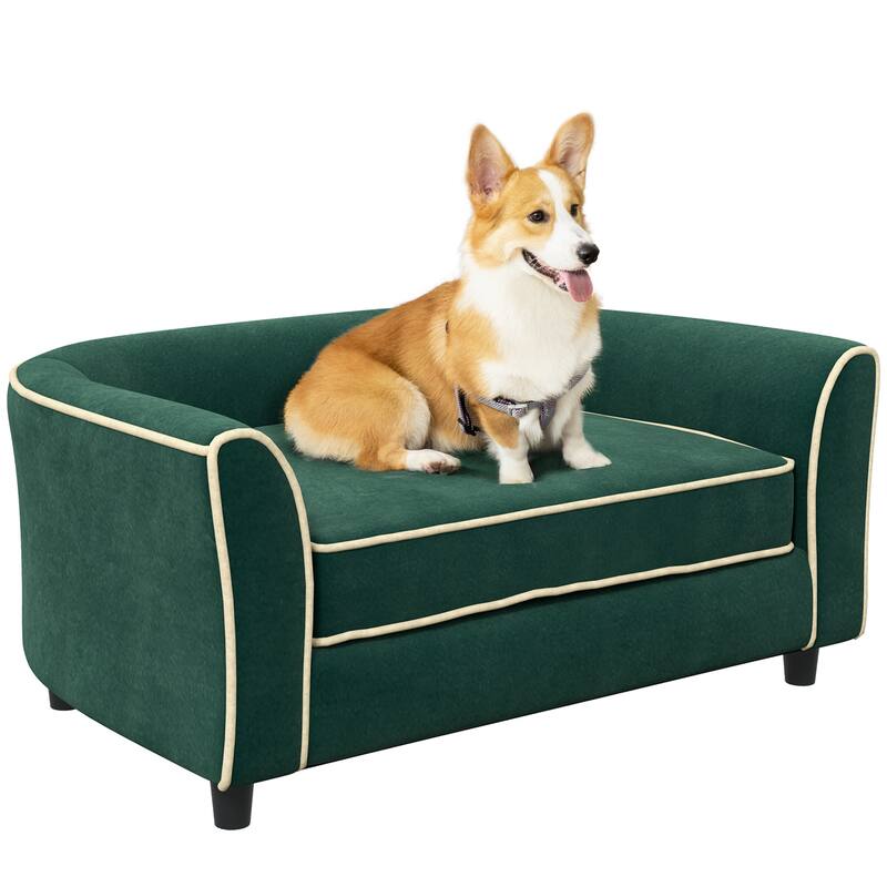 PawHut Dog Couch Fancy Pet Bed Modern Dog Sofa for Small and Medium Dogs Cats, Washable and Removable Cover - Dark Green