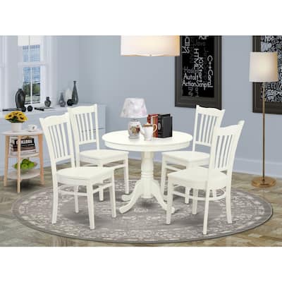 5 Piece Dining Set - Round Kitchen Table & 4 Chairs - 36 Inch - Classic Comfort - Linen White