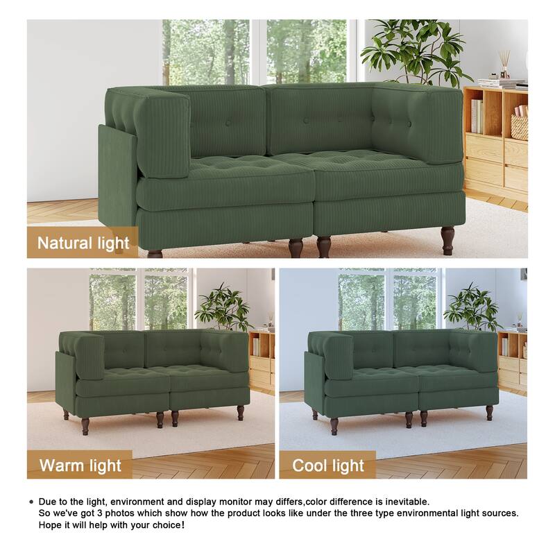 Modular Corduroy Corner Sectional Sofa Couch Set with Tufted Cushion