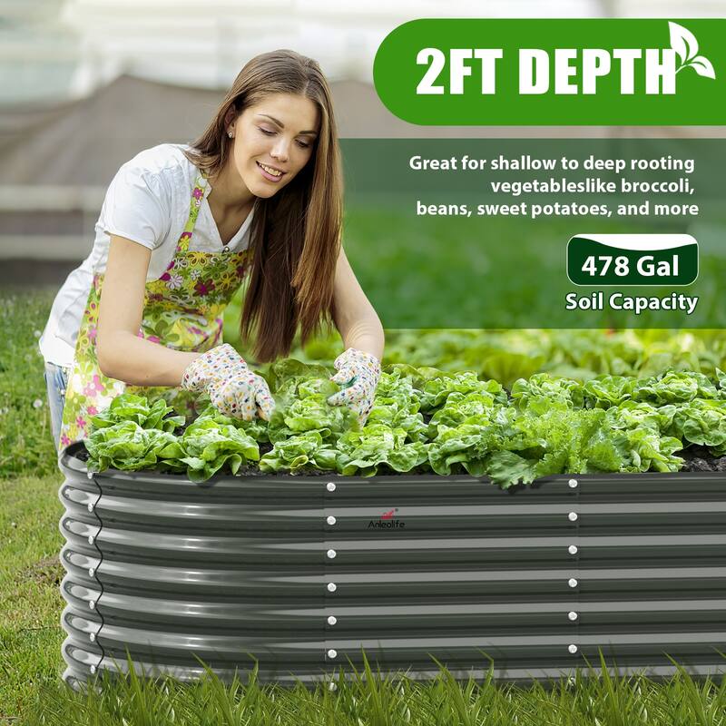 8X4X2 ft Oval Metal Raised Garden Bed for Vegetables and Flowers Bed