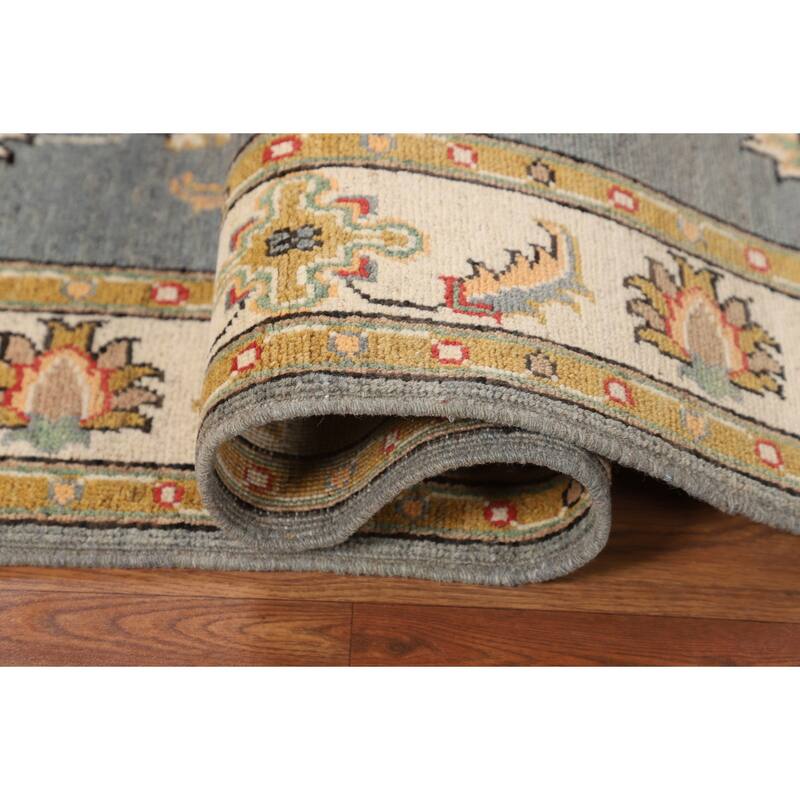 Floral Gray Oushak Accent Rug Handmade Wool Carpet - 3'2" x 4'11"