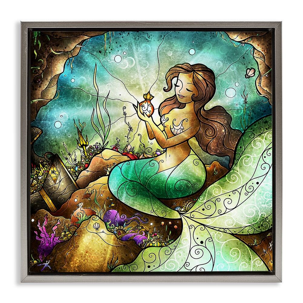 Stupell Detailed Nouveau Mermaid Framed Floater Canvas Wall Art Design By Mandie Manzano