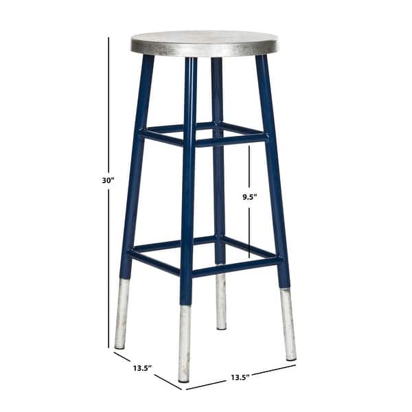 SAFAVIEH 30 -inch Kenzie Silver Dipped Navy / Silver Barstool - 13.5" x 13.5" x 30"