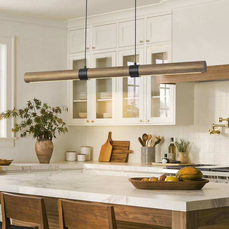 41.3 in. Farmhouse Rustic Linear Wood Integrated LED 3000K Pendant Light - Wood