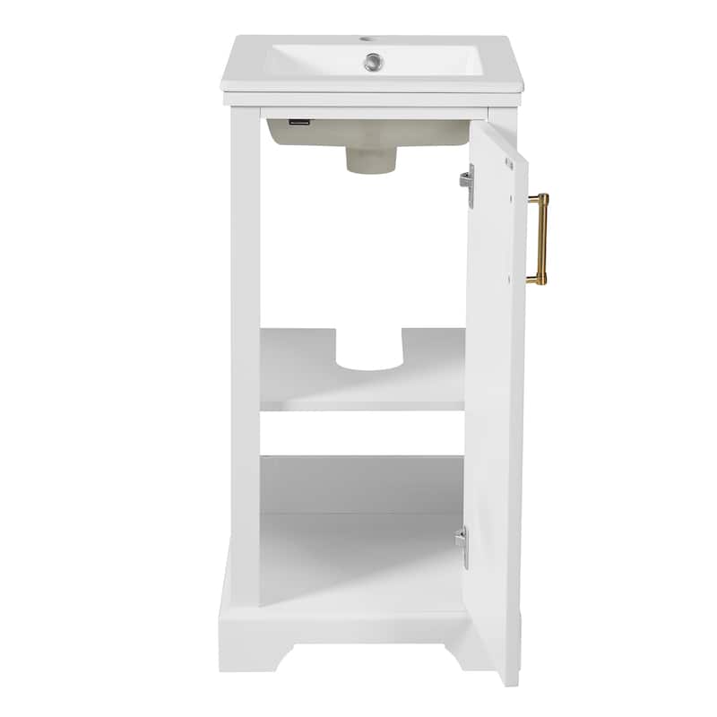 16'' Freestanding Bathroom Vanity with Single White Integrated Ceramic Sink - 16.5'' x 16.5'' x 34''