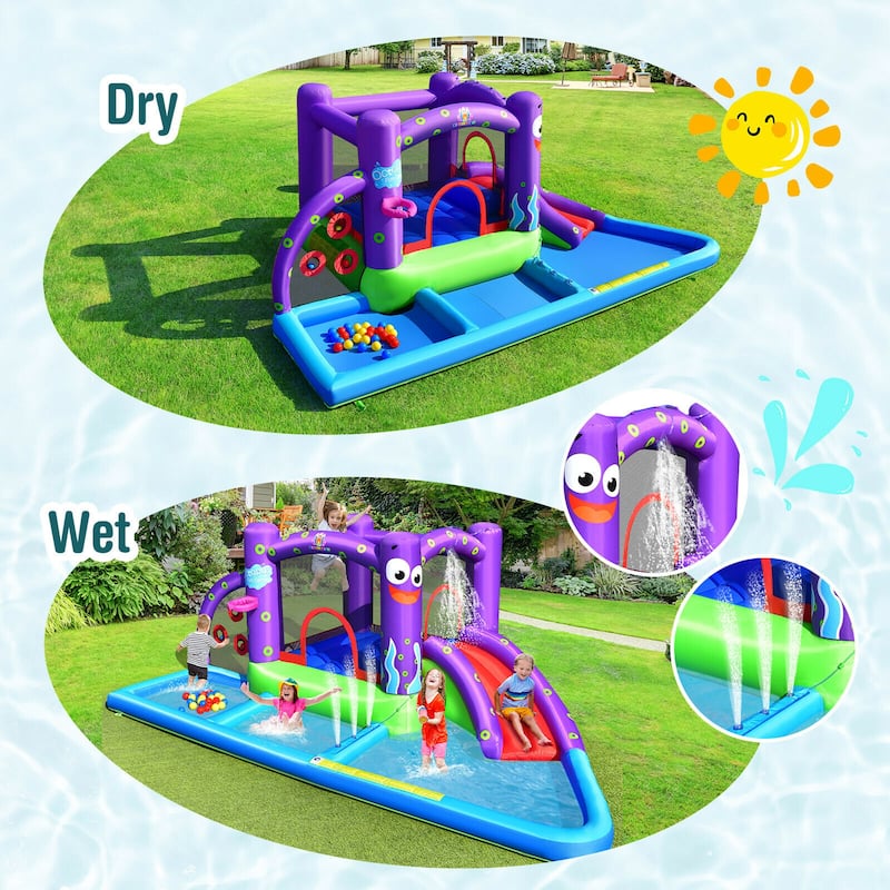 Gymax Inflatable Water Slide Castle Kids Bounce House w/ Octopus Style - See Details