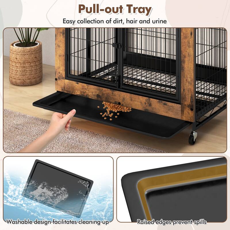 Gymax Dog Crate Furniture w/ Storage Shelves Industrial Dog Kennel w/